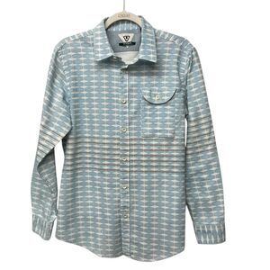 Visslaa Retro Geometric Button-Down Shirt Sz L Light Blue Cotton Long Sleeve‎